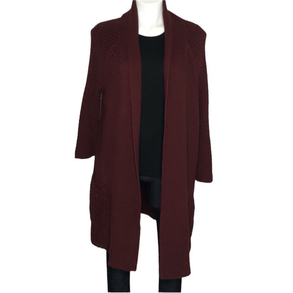 Lucky Brand long open cardigan, dark red, small - Picture 1 of 7